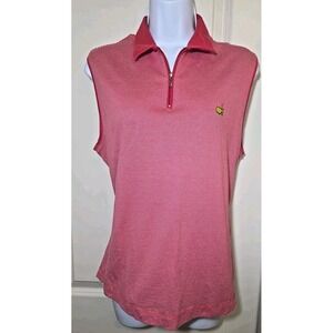 Vtg Magnolia Lane Masters Sleeveless Golf Polo Red Stripe 100% Pima Cotton Sz L